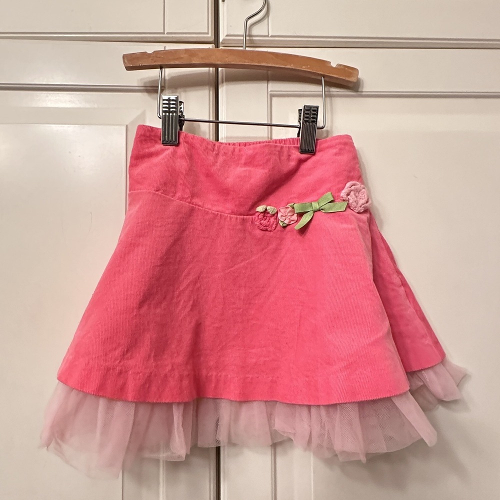 Hartstrings Pink Skirt Girls 3T Fine Corduroy Tulle Flowers